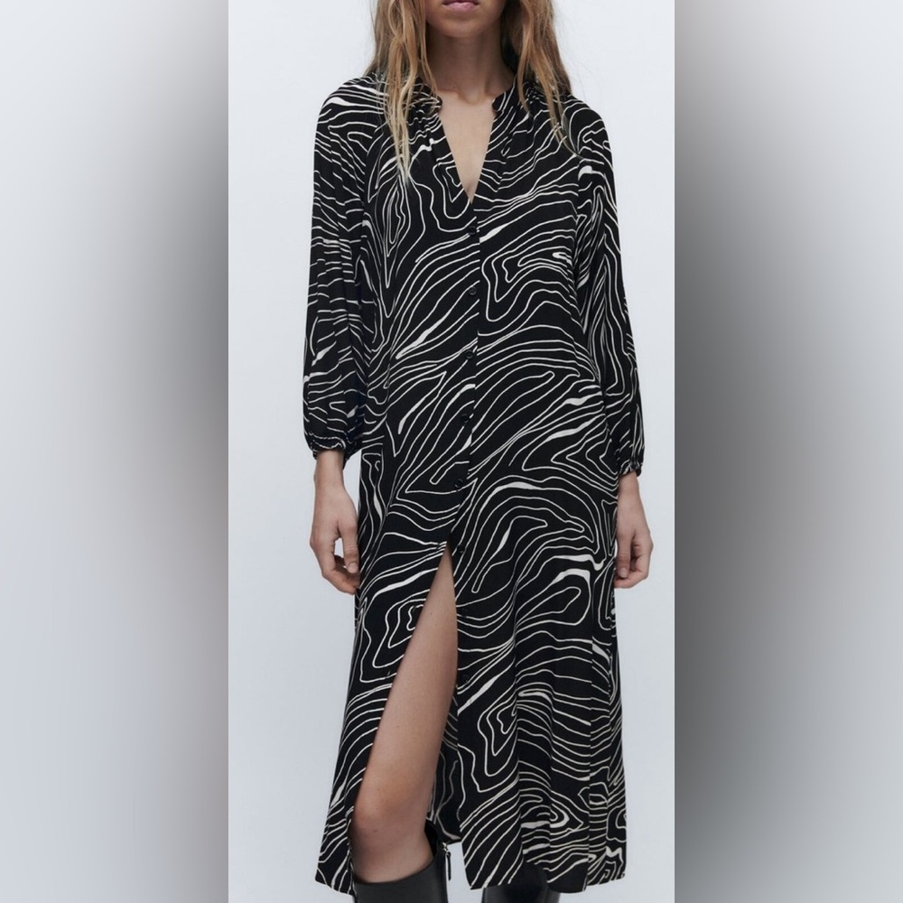Zara Black and White Midi Dress